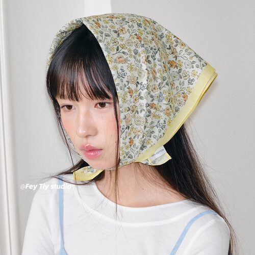 100%棉小方25新款小碎花丝巾