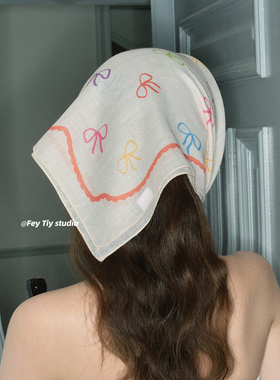 feytiy 原创爱心纯棉方巾多功能发带包头头巾春夏清新绑发丝巾女
