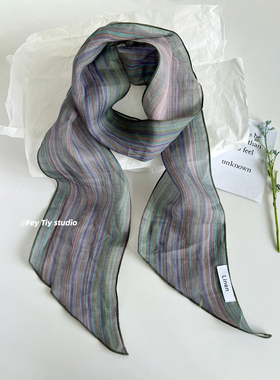 feytiy 天然苎麻 植物染色长条丝巾女春夏秋新款飘带领巾围巾薄款