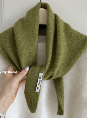 英国原单小众品牌含羊毛针织三角巾女头巾针织围巾多功能保暖百搭