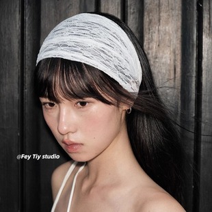 feytiy 韩国设计师款 蕾丝发带弹力包头头巾女镂空透气束发带春夏