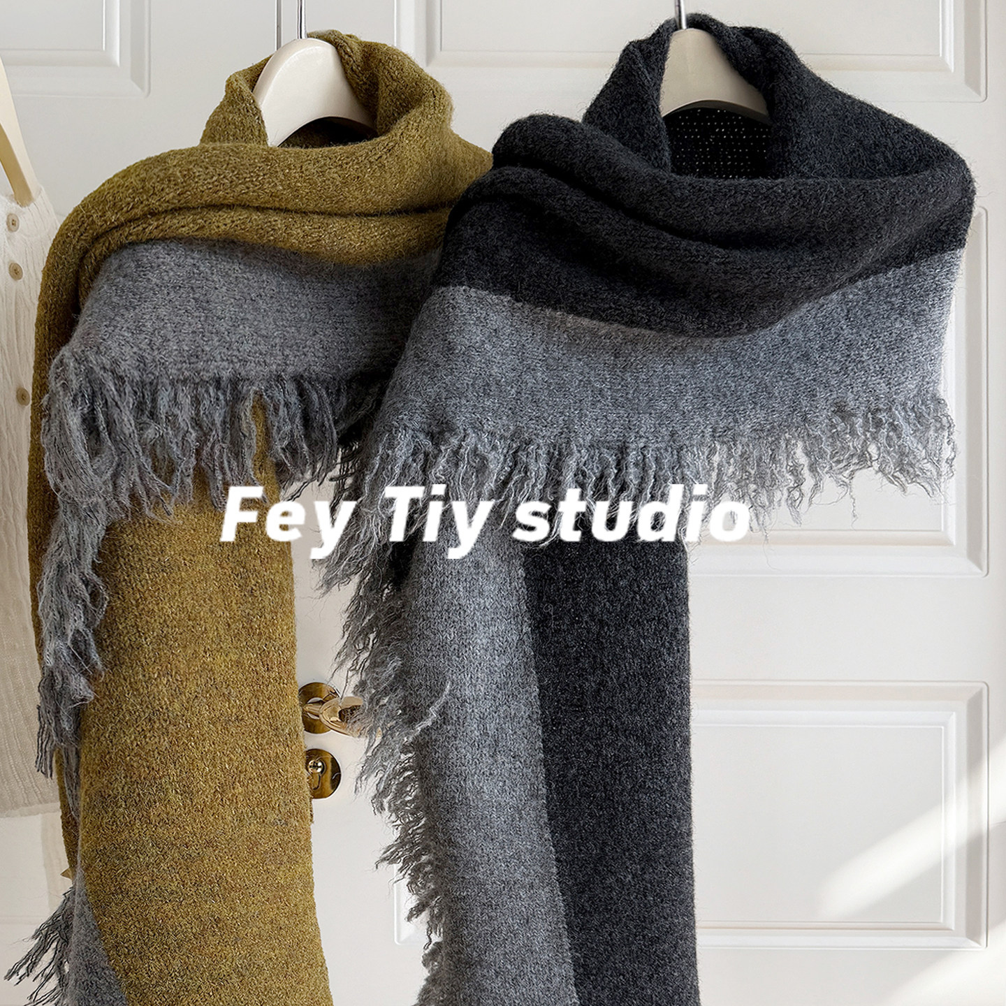 沙丘风拉绒流苏撞色保暖针织围巾