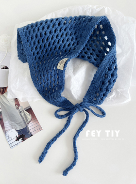 韩国ins博主同款毛线镂空三角巾包头法式复古头巾女海边拍照时尚
