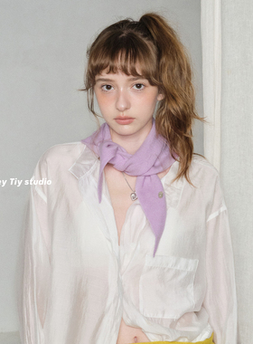 feytiy 星黛露紫 100%羊毛针织三角巾秋冬百搭保暖新款小围巾女