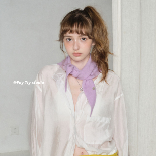 小围巾女 100%羊毛针织三角巾秋冬百搭保暖新款 feytiy 星黛露紫