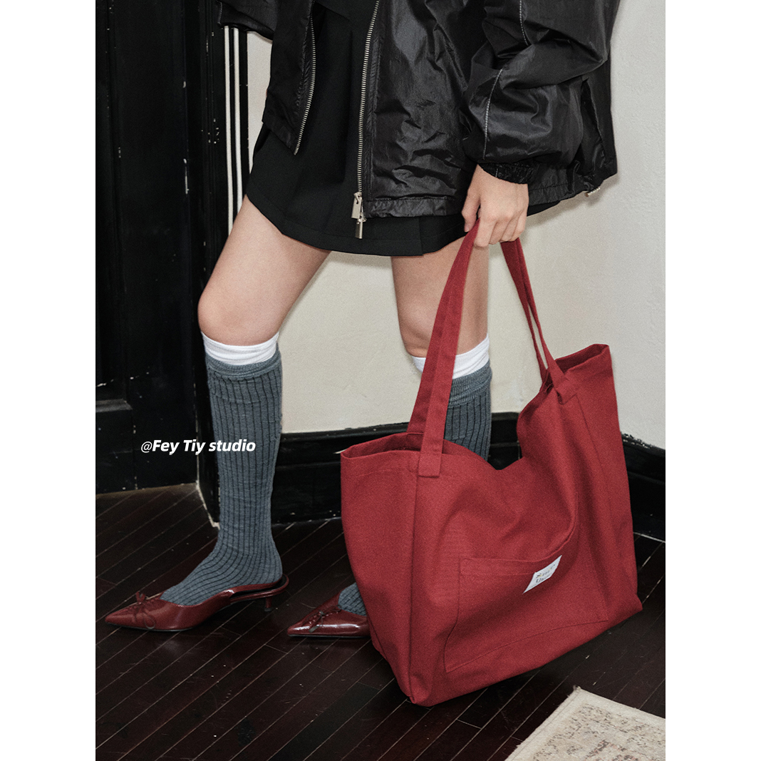 2025新款大容量帆布包纯色托特包
