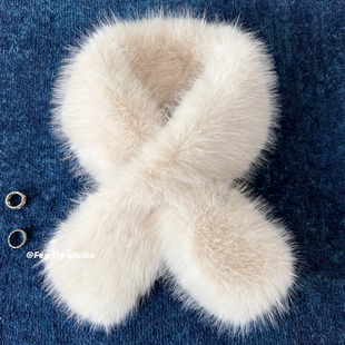 保暖环保皮草仿貂毛百搭奶白围巾女 冬季 feytiy 纯色穿插毛毛围脖