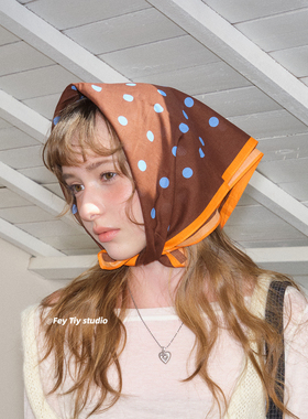 feytiy 定制 波点小方巾 春秋时髦复古装饰棉丝巾女包头头巾新款