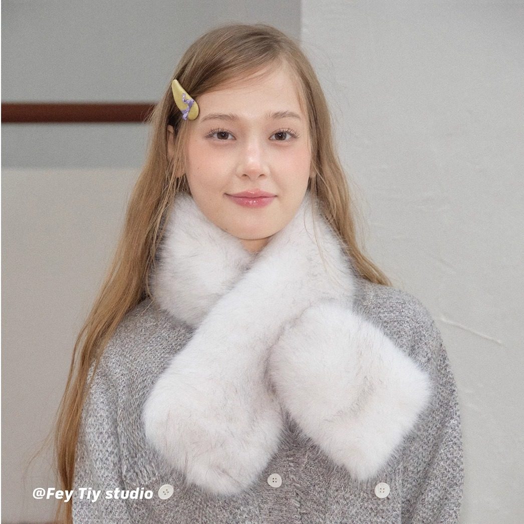 银灰色染尖毛毛保暖围巾围脖