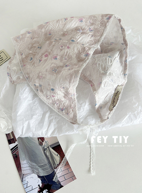 油画少女/小众法式刺绣三角头巾