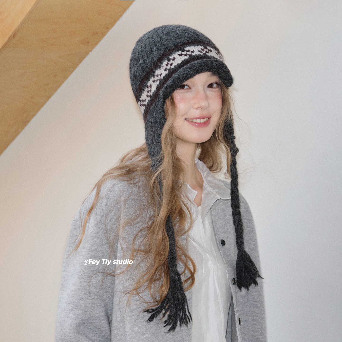 费尔岛风辫子针织护耳帽秋冬保暖
