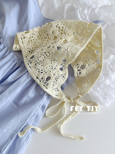 法式 复古手工刺绣纯色三角巾凹造型包头头巾镂空夏小围巾丝巾韩版