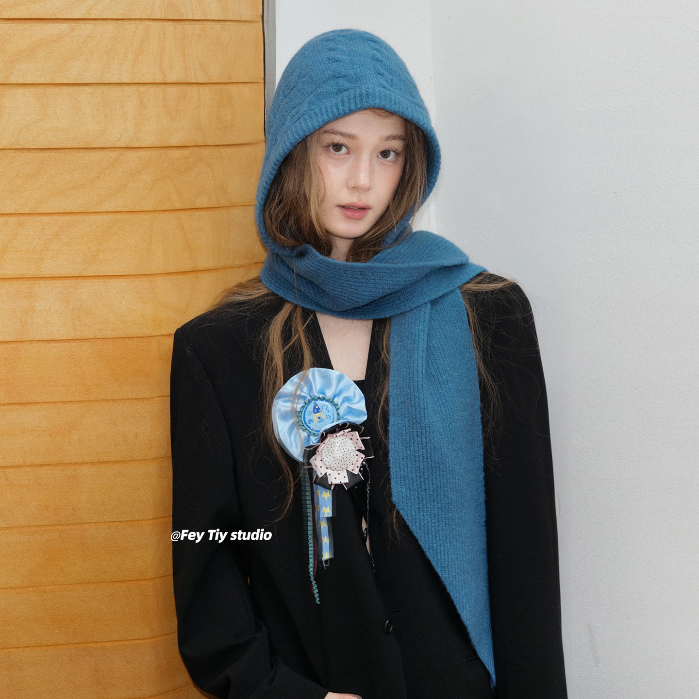 feytiy 克莱茵蓝 麻花针织连帽围巾一体秋冬保暖毛线百搭拉法帽女,服饰配件/皮带/帽子/围巾,围巾/丝巾/披肩,淘宝优惠券,粉丝福利购,淘宝优惠卷