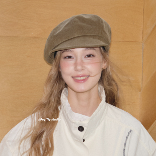 八角帽显脸小灯芯绒短檐贝雷帽女 秋冬新款 feytiy 时髦复古报童帽