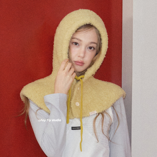 巴拉克拉法帽加大纯色斗篷连帽围巾秋冬季 雪 北海道厚厚 feytiy