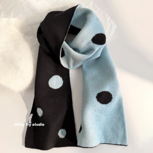 新款 绒感针织复古时髦围巾冬季 保暖围脖百搭男女 波普双面 feytiy