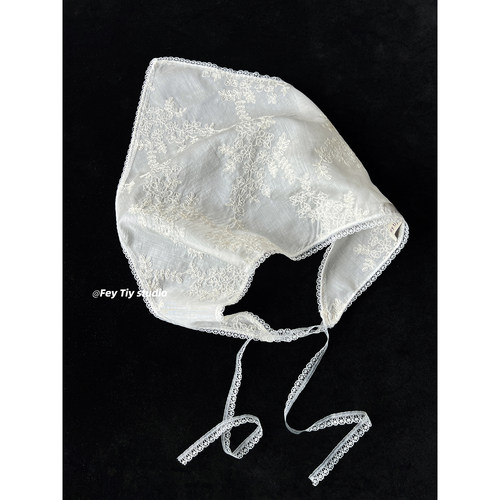 天丝刺绣法式蕾丝碎花三角头巾