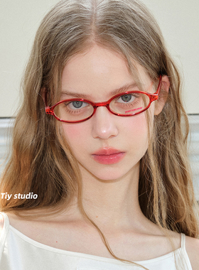 feytiy 复古时髦超轻书呆子装饰平光眼镜红色圆脸素颜眼镜防蓝光