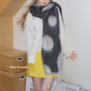 加厚围巾女保暖仿马海毛披肩围脖 缪风秋冬季 feytiy 格雷灰波点