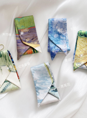 梵高油画 艺术小丝巾扎头发百搭多功能绑包包装饰细窄领巾春夏秋