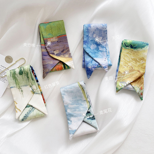 梵高油画 艺术小丝巾扎头发百搭多功能绑包包装饰细窄领巾春夏秋