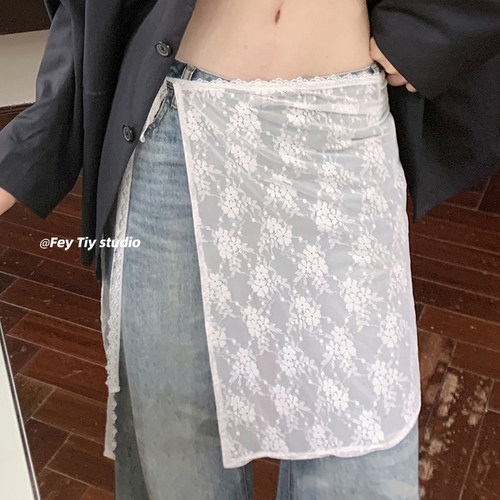 梯形剪裁叠穿蕾丝裙帘时髦屁帘子