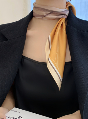 温柔且气场 // 简约条纹小方巾百搭装饰领巾发带绑包包仿真丝丝巾