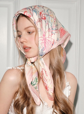 feytiy 小樱桃方巾包头头巾裹胸丝巾多功能春夏蝴蝶结发带少女韩