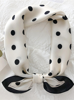 经典款波点100%真丝丝巾女春夏秋季百搭装饰桑蚕丝小方巾装饰领巾