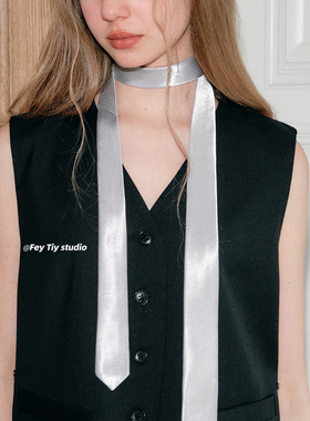 feytiy 定制个性细窄领带潮酷丝巾纯色百搭黑色飘带领巾辣妹Y2K帅