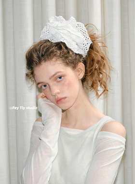 feytiy 南法少女感加大棉质刺绣花边大肠发圈扎头绳发饰甜美韩系