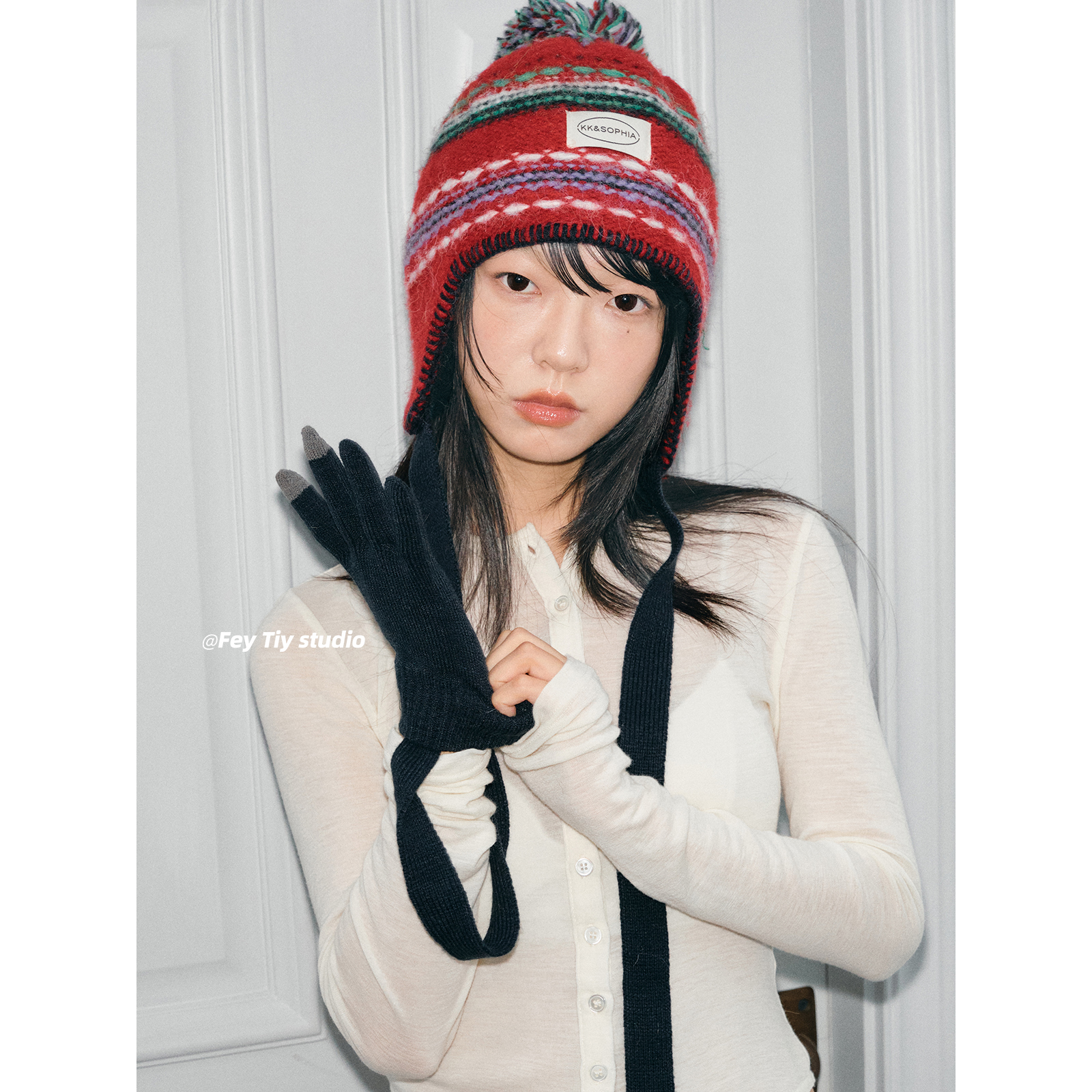 时髦复古氛围感毛球帽秋冬保暖