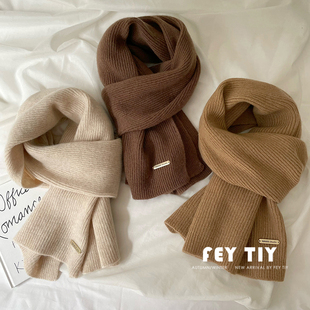 新款 针织百搭纯色保暖围脖情侣 100%澳洲纯羊毛围巾女冬季 口碑款