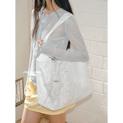 feytiy 夏日氛围感 韩国小众设计蕾丝包包百搭刺绣购物袋托特包女