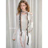 领巾潮 饰窄长款 feytiy 不规则双色针织细长围巾小众轻亚y2k少女装