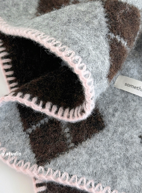 feytiy 菱形格 定制软糯围巾英伦风复古秋冬新款保暖百搭围脖男女