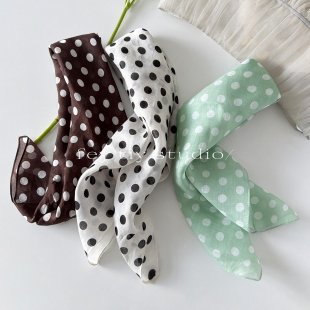 百搭头巾方巾时尚 新款 简约百搭 100%苎麻波点丝巾女春夏季 feytiy