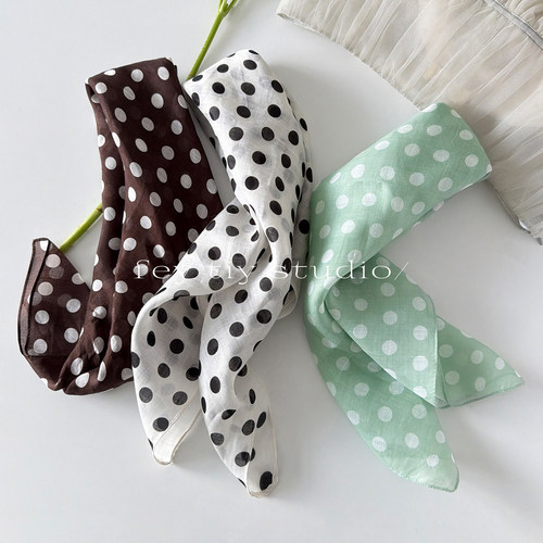 100%苎麻波点丝巾春夏季百搭头巾