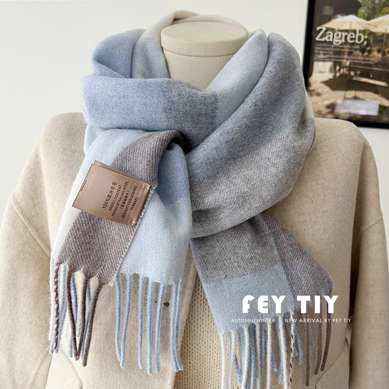 渠道货!专柜重磅wool羊毛围巾女冬季加厚百搭羊绒围脖披肩礼物男