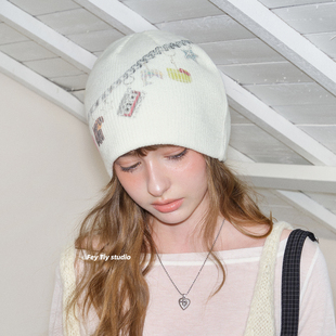 潮酷针织帽时髦y2k秋冬新款 图案 包头帽百搭冷帽女 有趣 feytiy