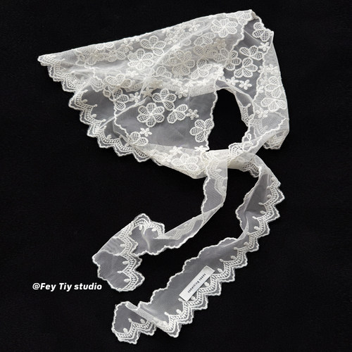 feytiy 白色蕾丝 刺绣三角丝巾女春夏季花边装饰头巾薄款裙帘