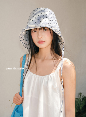 feytiy 古早少女 原版定制格子小花渔夫帽春夏防晒盆帽遮阳帽韩版