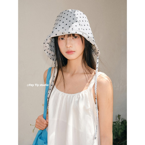 古早少女原版定制格子小花渔夫帽