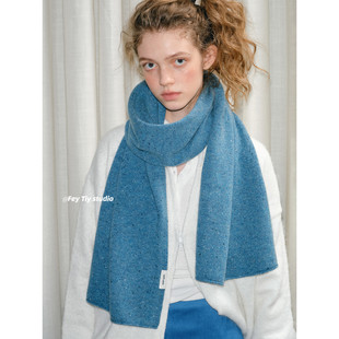 feytiy 女秋冬保暖围脖情侣 100%wool澳洲羊毛松石蓝显白针织围巾