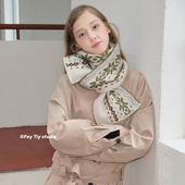 feytiy 含羊毛雪花菱边格针织围巾女羊毛混纺秋冬保暖简约气质