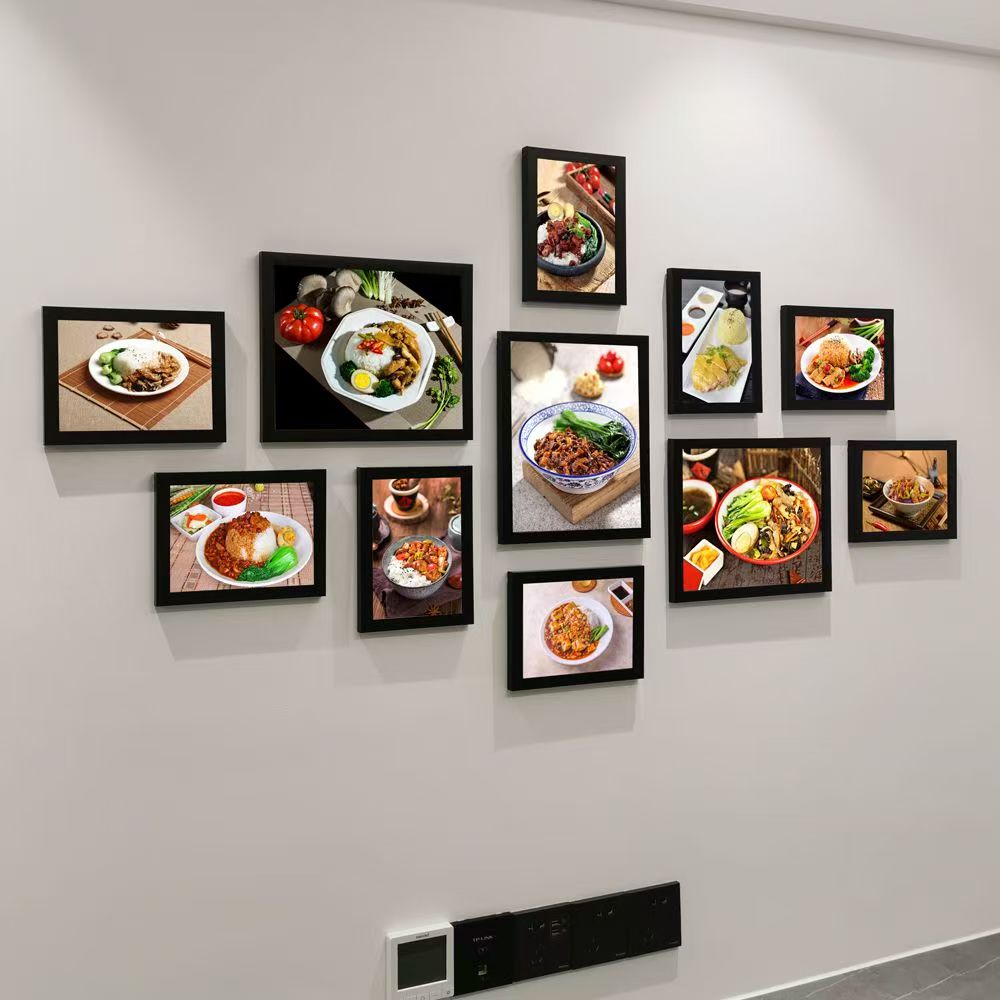 新品 餐厅墙壁装饰画创意挂墙相框照片墙盖浇饭大排档炒菜海报