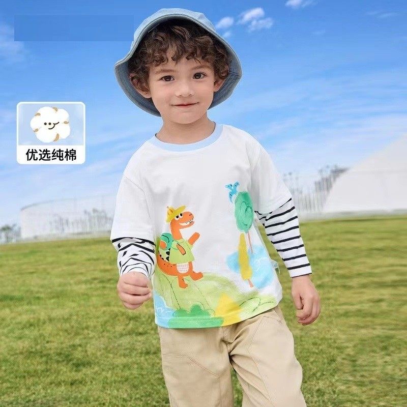 男童长袖T恤2024春装新款纯棉假两件打底衫幼小童装洋气上衣宝宝,童装/婴儿装/亲子装,T恤,淘宝优惠券,粉丝福利购,淘宝优惠卷