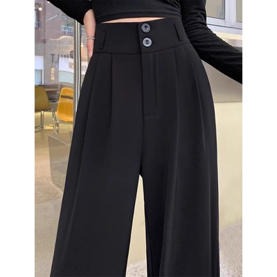 黑色窄版西装裤女2025新款秋冬季小个子显瘦感垂感休闲直筒阔腿裤