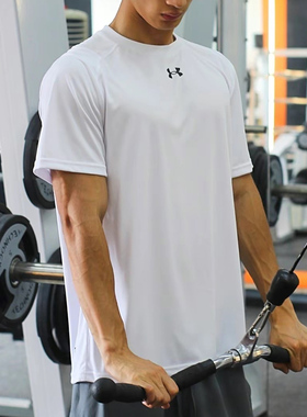 安德玛短袖男士 夏季白色半袖透气快干跑步健身宽松运动t恤上衣女