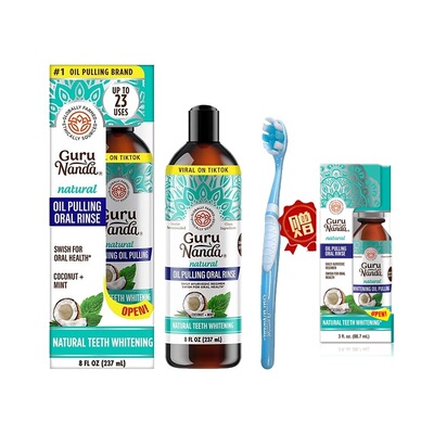 专属分销不透出 GuruNanda 椰子薄荷油拔237ml 浓缩漱口油59ml 社